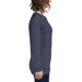 Heather navy blue women's long-sleeve t-shirt, side view. Casual apparel top.