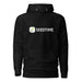 Black hoodie with white Seedtime logo featuring a green plant sprout icon. Comfortable gardening apparel.