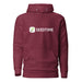 Maroon Seedtime logo hoodie with green sprout icon. Comfortable burgundy sweatshirt apparel.