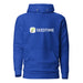 Royal blue pullover hoodie with white Seedtime logo (sprout icon). Comfortable, casual apparel for gardening enthusiasts.