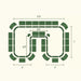 Green modular outdoor sectional sofa layout with dimensions: 11.5' wide x 7' deep, U-shape design.