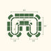 Green modular outdoor sectional sofa layout with dimensions: 8.5' W x 5.5' D. Flexible patio furniture configuration.
