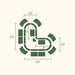 Modular raised garden bed design, 5.5'x5.5' footprint. Features 3' wide path & 2.5' bed sections for backyard gardening.