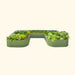 U-shaped corrugated metal raised garden bed filled with lush green lettuce, kale, and other vegetables. Perfect for home gardens.