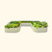 Modular beige metal raised garden bed with various leafy green vegetables. Durable outdoor planter for backyard gardening.