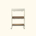 Modern white Vego Garden indoor plant stand with two brown shelves, integrated LED grow lights, and casters.