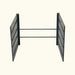 Dark grey metal privacy screen, two panels with horizontal slats, connected by two bars. Outdoor garden divider.