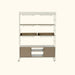 Veggö Garden indoor plant grow shelf with white frame, integrated grow lights, multiple tiers, and taupe storage cabinets on wheels.