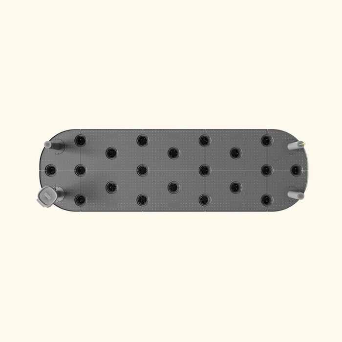 Modern grey modular smart garden system with 24 plant pods, integrated pump, and sensor for hydroponics.