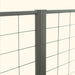Dark grey metal grid fence panel with connecting post. Durable outdoor garden or security fencing.
