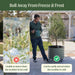 Man moves large potted tree in a rolling planter to protect from freeze & frost, unlike frozen, immovable garden plants.