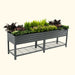 Elevated grey metal raised garden bed with diverse plants, flowers, and a lower wire storage shelf. Perfect for gardening.