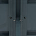Anthracite outdoor storage cabinet hinge detail with metal bolt, nut, and screws.