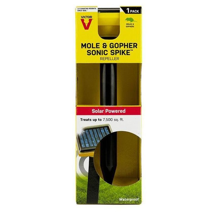 Victor Solar Powered Mole & Gopher Sonic Spike Repeller. Waterproof outdoor pest control, 7,500 sq ft.