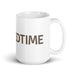 White ceramic coffee mug with "BEDTIME" text in brown. Ideal tea cup for relaxing evenings.