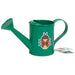 Green kids watering can with a colorful beetle design, perfect for young gardeners.