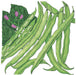 Green beans: fresh whole pods, one split with seeds, green leaves, and pink flowers. Garden vegetable.