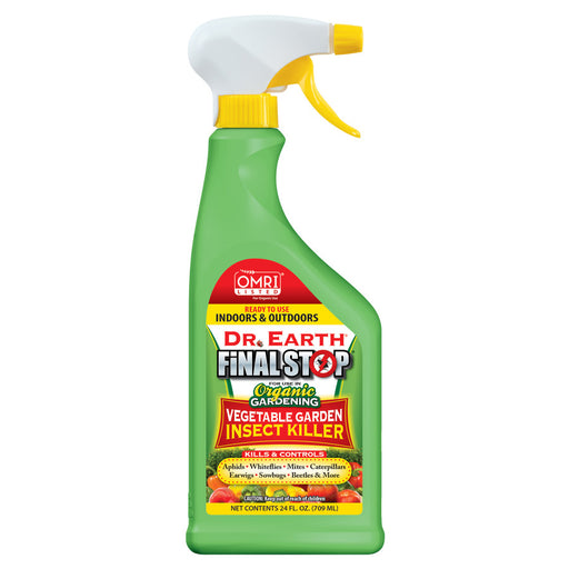 Dr. Earth FinalStop Organic Vegetable Garden Insect Killer spray bottle. OMRI Listed. Controls aphids, mites, beetles.