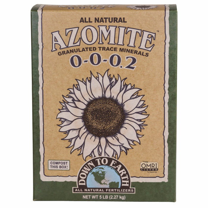 AZOMITE Granulated Trace Minerals 0-0-0.2, 5lb Down To Earth natural organic fertilizer for healthy soil & plants.