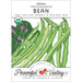 Heirloom Tendergreen Bean organic non-GMO seed packet. Features green bean pods, seeds, and purple flowers from Peaceful Valley.