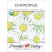 Organic chamomile seed packet: USDA Certified, non-GMO. Features white flowers, green leaves. Peaceful Valley Farm & Garden Supply.