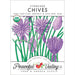 Certified organic Standard Chives seed packet. Features purple chive flowers, USDA Organic & non-GMO seeds from Peaceful Valley.