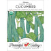 Heirloom Suyo Long Cucumber seed packet. USDA Organic, Non-GMO. Green cucumbers on vine. Peaceful Valley.