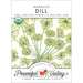 Mammoth Dill organic seeds packet from Peaceful Valley. USDA Certified, non-GMO. Illustrated with yellow dill flowers.