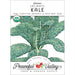 Heirloom Lacinato Kale organic non-GMO seed packet with USDA seal. Dark green kale plant illustration. Peaceful Valley.