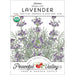 Heirloom English Lavender organic non-GMO seed packet with purple flowers, USDA Organic seal, and Peaceful Valley logo.