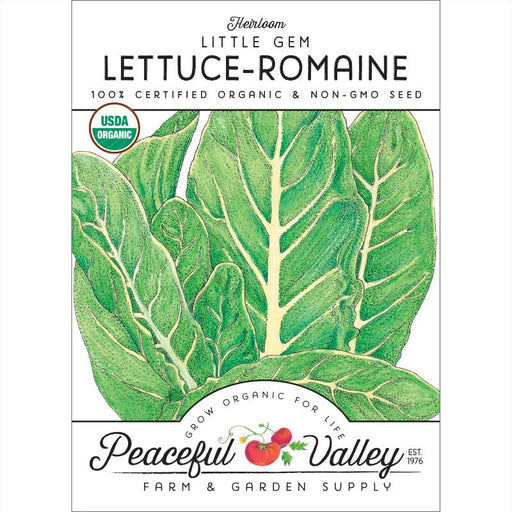 Heirloom Little Gem Romaine lettuce seeds, 100% Certified Organic & Non-GMO. USDA Organic, Peaceful Valley Farm Supply.