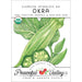 Clemson Spineless 80 Okra seed packet. 100% certified organic, non-GMO. USDA Organic. Green okra pods. Peaceful Valley.