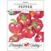 Heirloom Sheepnose Pimento Pepper seed packet featuring red organic, non-GMO sweet peppers. Peaceful Valley garden seeds.