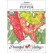 Heirloom Nardello Pepper organic non-GMO seed packet. Red, orange, green peppers illustration, USDA Organic. Peaceful Valley.