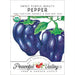 Sweet Purple Beauty Pepper organic non-GMO seed packet with two vibrant purple bell peppers and USDA Organic seal.