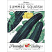 Heirloom Black Beauty Summer Squash organic non-GMO seed packet. Dark green squash, yellow flower, USDA Organic seal.
