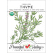 English Thyme organic non-GMO seed packet. Features thyme plant illustration, USDA Organic logo, Peaceful Valley brand.