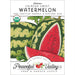Heirloom Crimson Sweet Watermelon USDA organic non-GMO seed packet. Whole & sliced melons. Peaceful Valley.